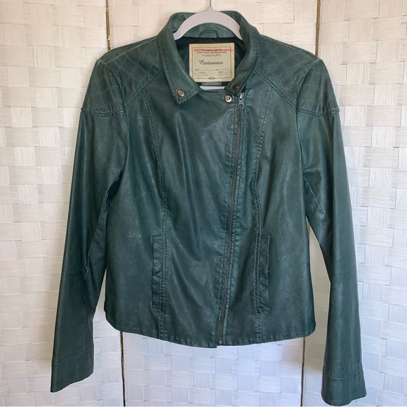 Anthropologie Fayette Vegan Leather Jacket Teal Boho Peplum Women’s Size 12 - Picture 2 of 15